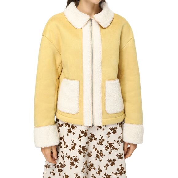 CIDER Faux Sherpa Patchwork Oversized Yellow Jacket - Picture 2 of 12